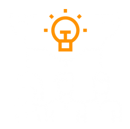 Icon of a thought cloud and lightbulb above three people